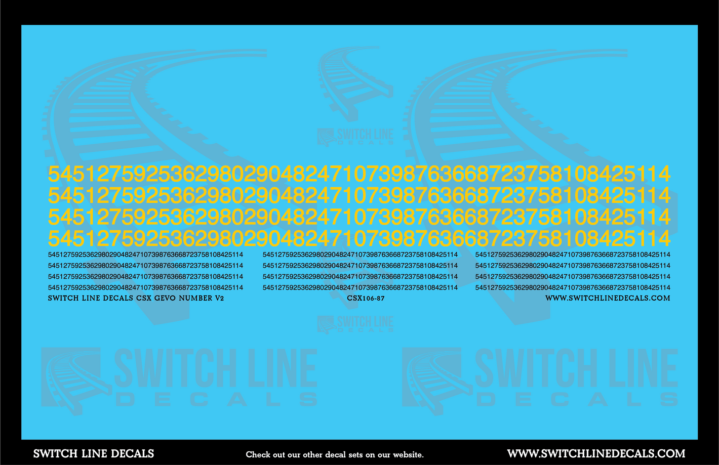 HO Scale CSX GEVO Numbers V2 Decal Set