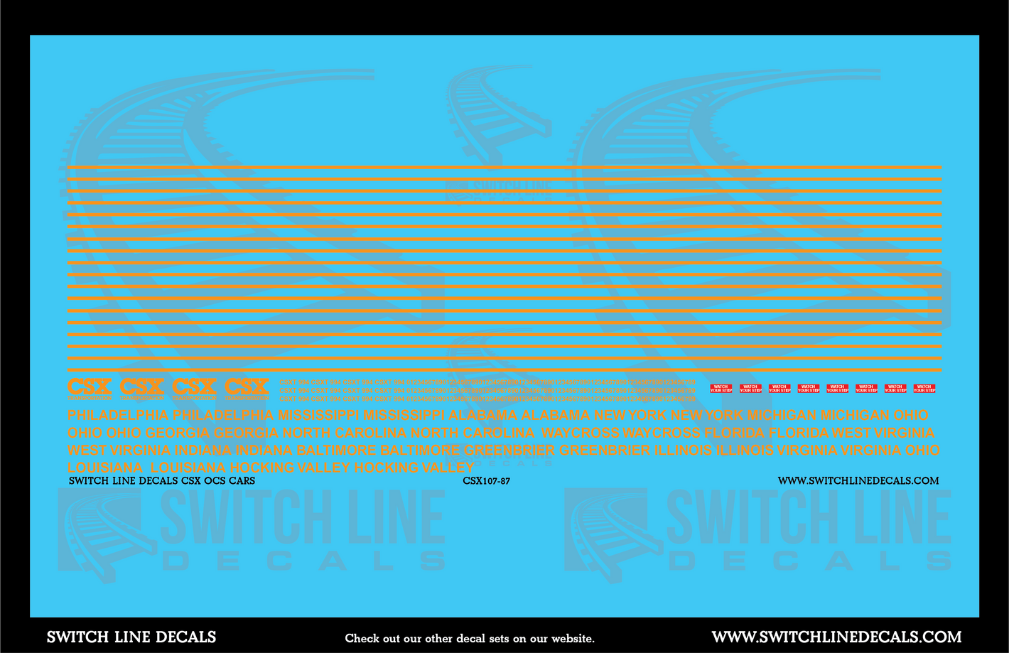 HO Scale CSX OCS Cars Decal Set