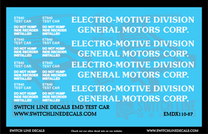 O Scale EMD General Motors Corp Test Car Decal Set