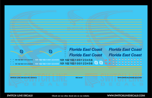 HO Scale Florida East Coast Blue and Yellow Scheme SD70M-2 Locomotive Decal Set