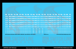 S Scale FRTX White Freight Car Stencil Patch Decal Set | Switchline Decals