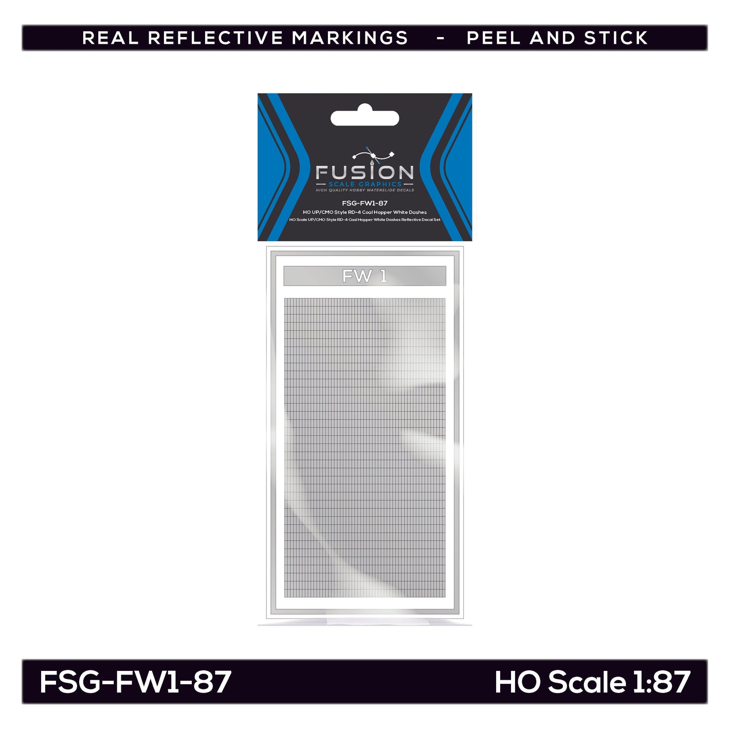 HO Scale UP/CMO Style RD-4 Coal Hopper White Dashes Reflective Decal Set