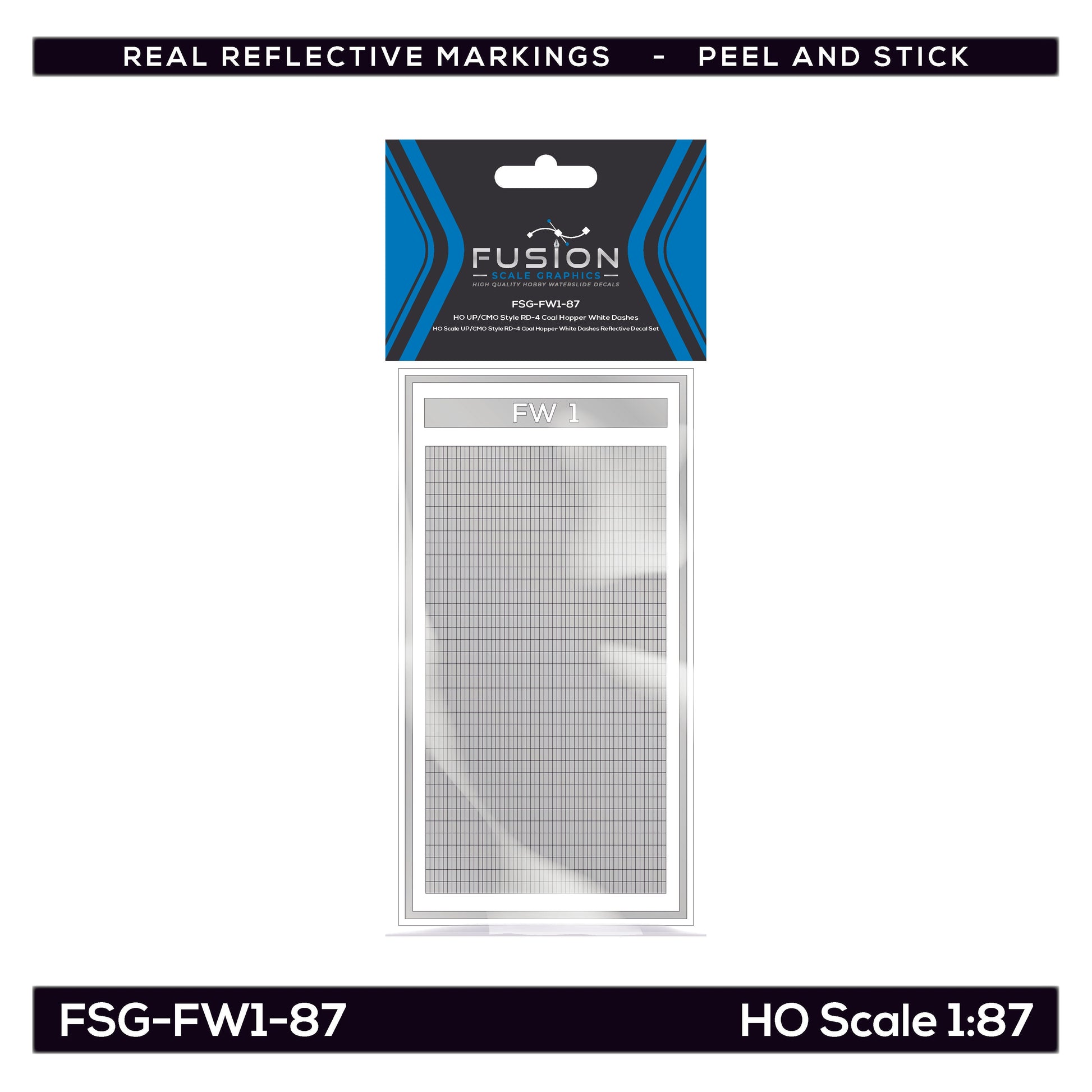HO Scale UP/CMO Style RD-4 Coal Hopper White Dashes Reflective Decal Set
