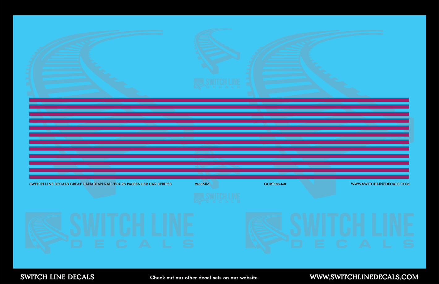 N Scale Great Canadian Rail Tours Passenger Car Stripes Decal Set