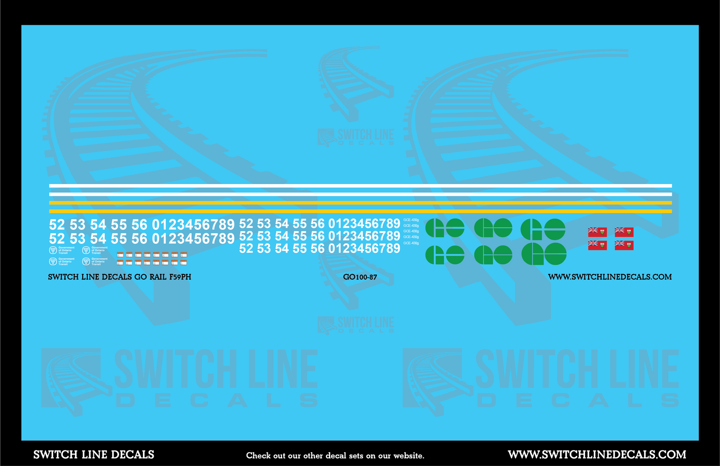 HO Scale GO Rail F59PH Locomotive Decal Set