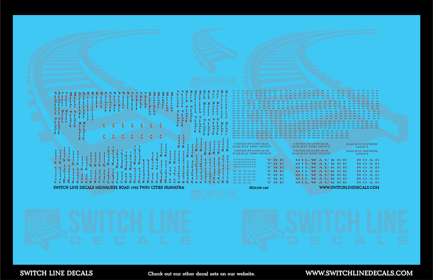 N Scale Milwaukee Road 1952 Twin Cities Hiawatha Decal Set