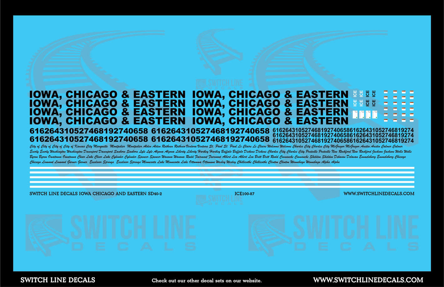 HO Scale Iowa Chicago And Eastern Iowa SD40-2 Locomotive Decal Set