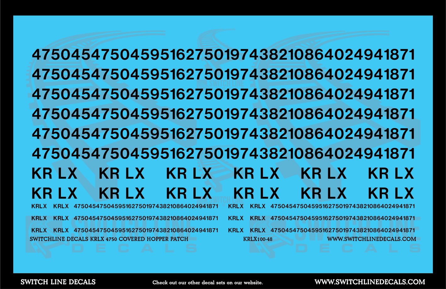 O Scale KRLX 4750 Covered Hopper Patch Decal Set | Fusion Scale Graphics