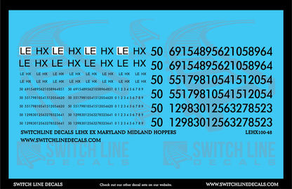 O Scale LEHX Ex Maryland Midland 2 Bay Covered Hopper Patches Decal Set - Switchline Decals