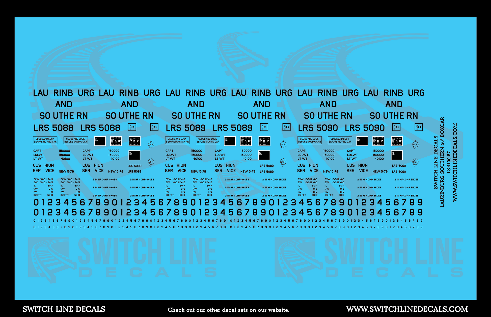 Laurinburg and Southern Railroad 50' Boxcar Decal Set 