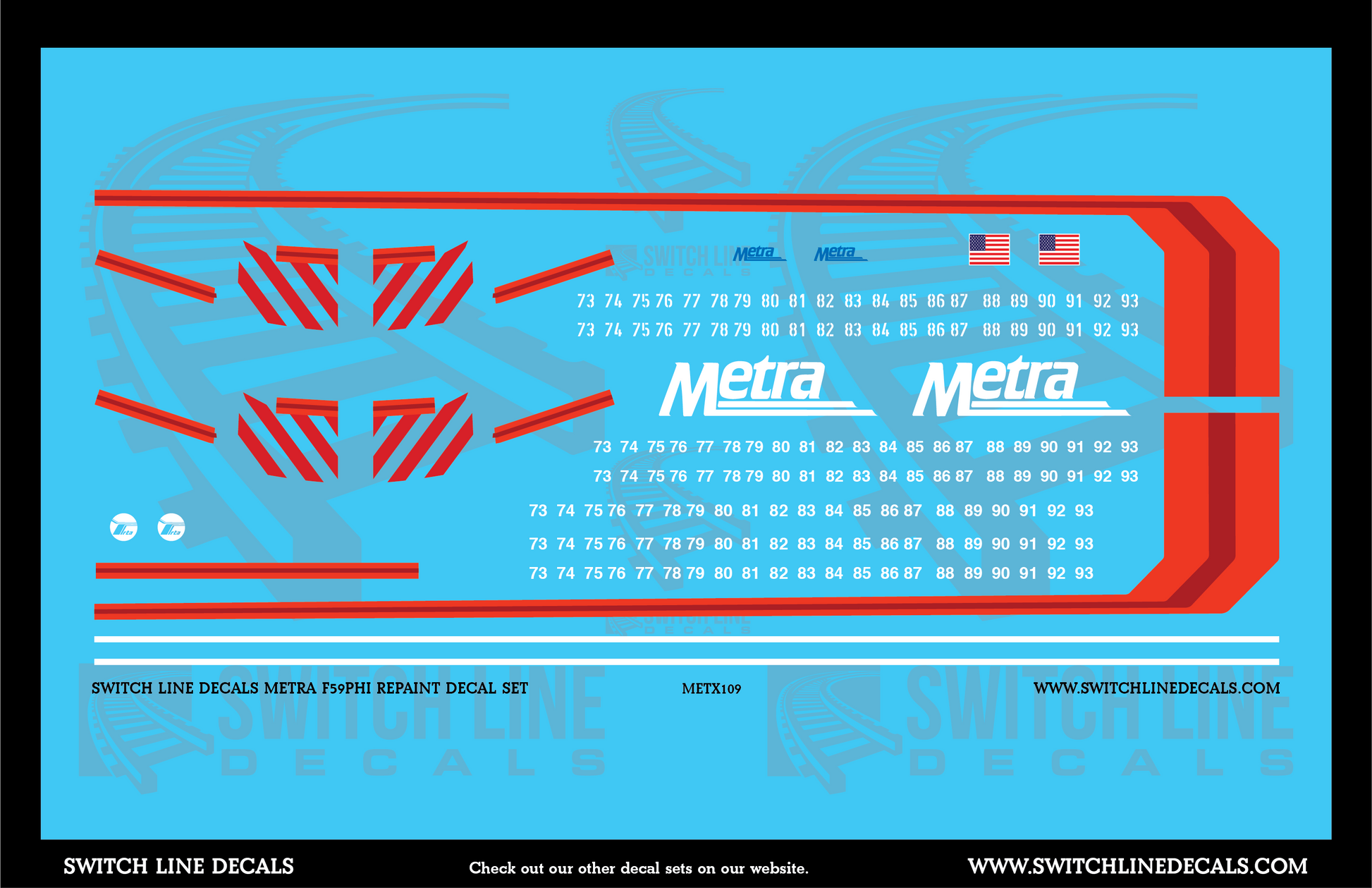 Chicago Metra EMD F59PHI Locomotive Decal Set