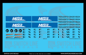 O Scale Metra Budd "BNSF Railway" Passenger Car Decal Set