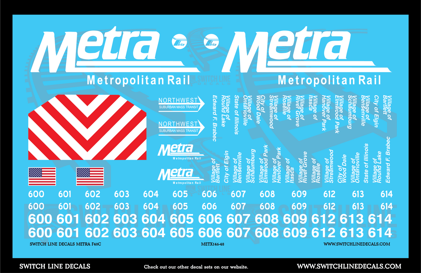 O Scale Metra F40C Locomotive Decal Set