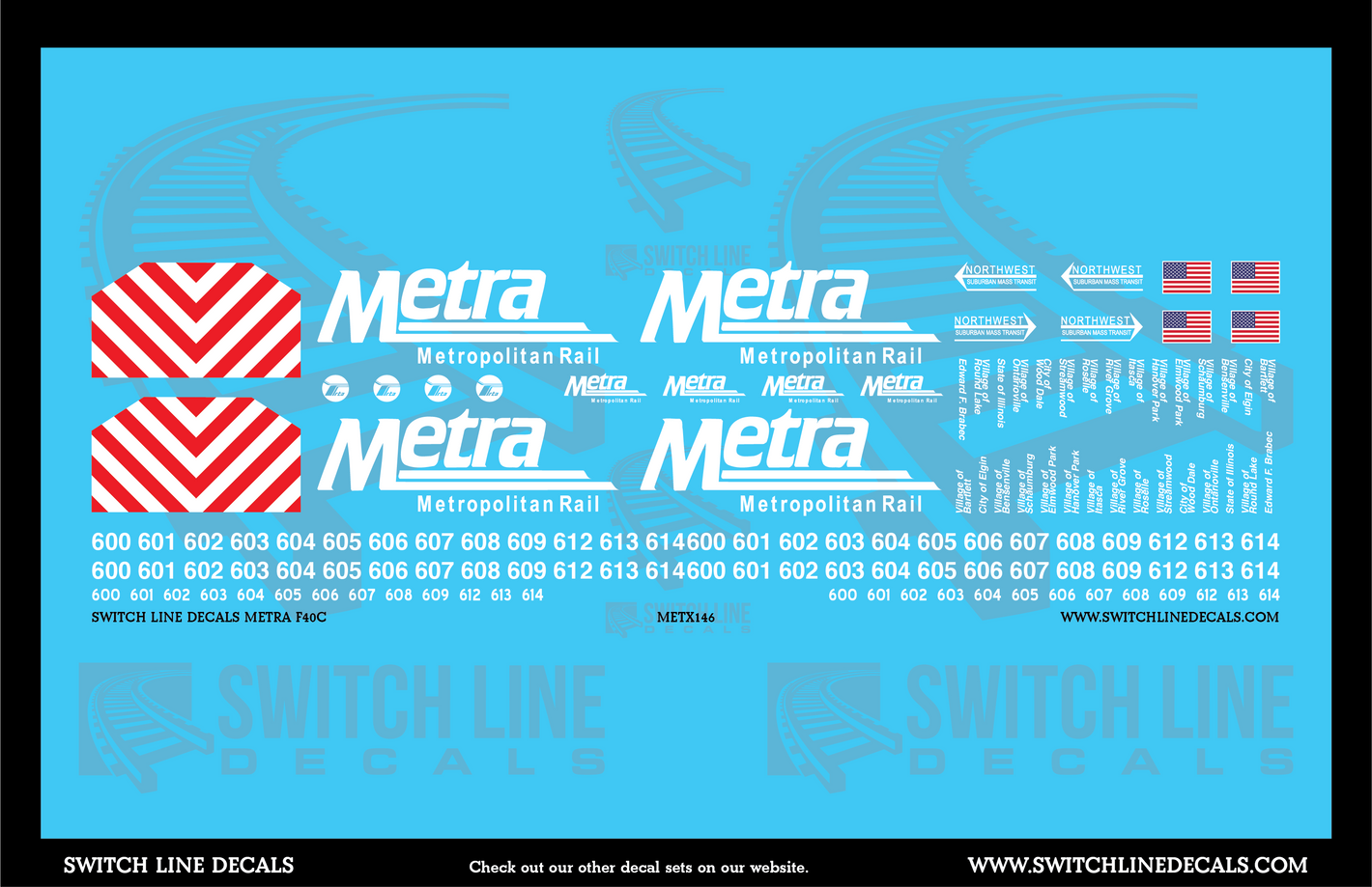 N Scale Metra F40C Locomotive Decal Set