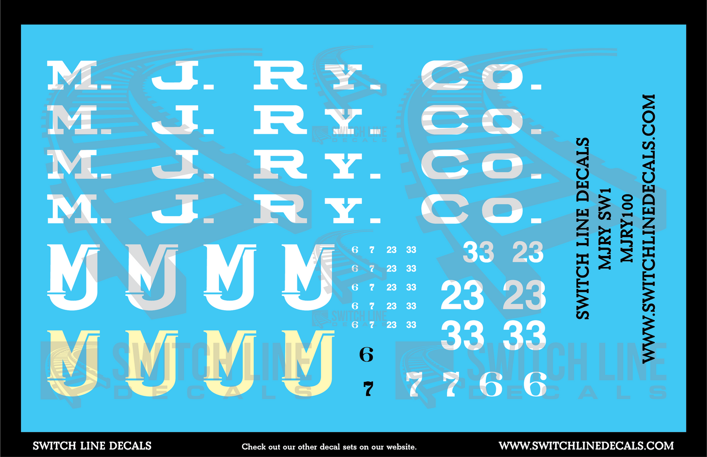 HO Scale MJRY EMD SW Locomotives Decal Set