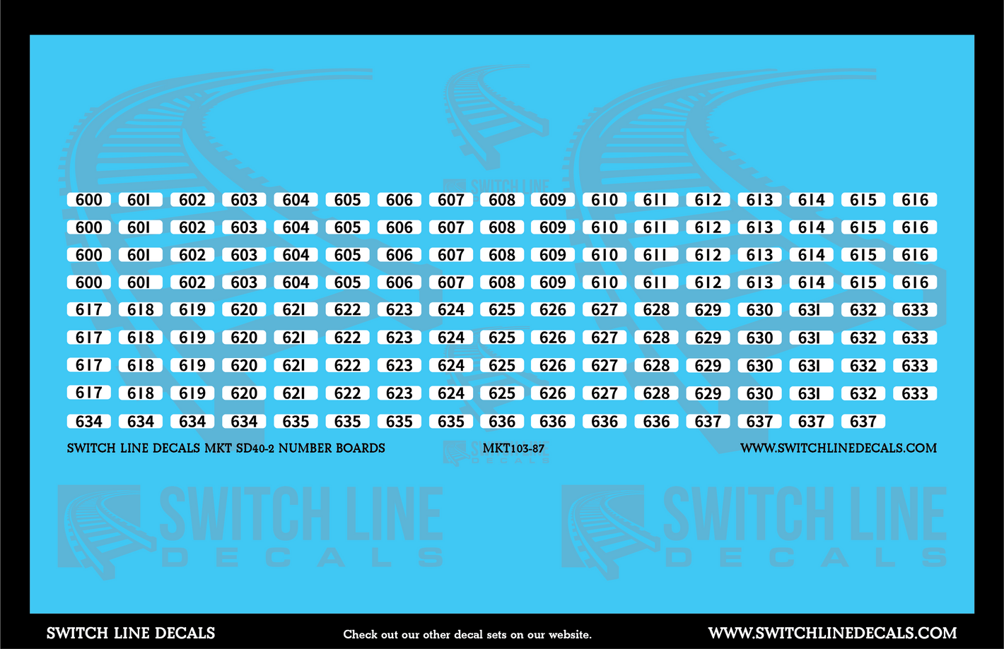 HO Scale MKT SD40-2 Number Boards V1 Decal Set