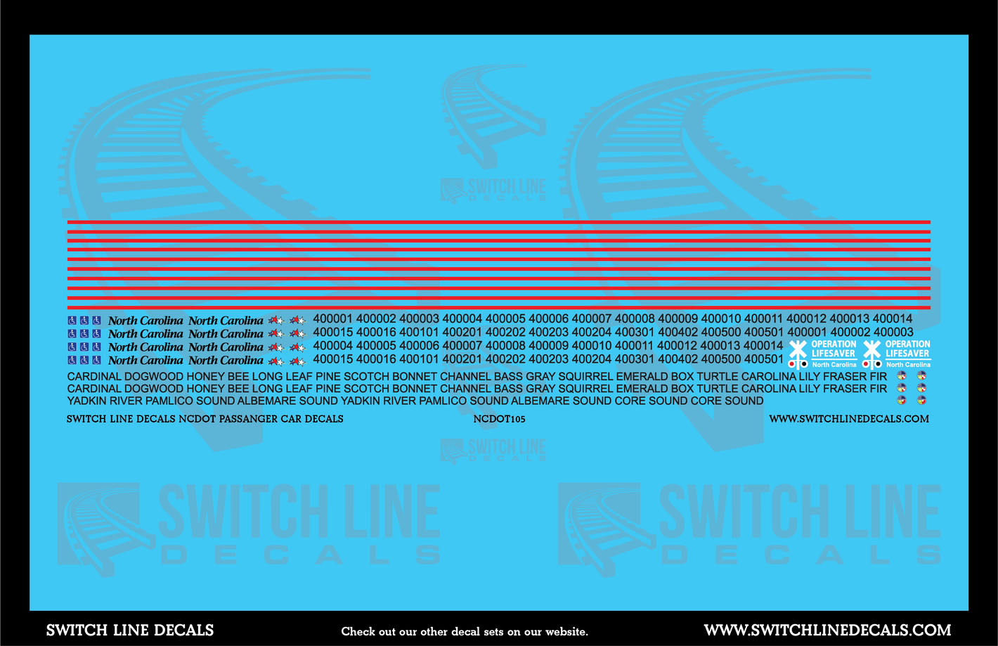 N Scale NCDOT Passenger Cars Decal Set