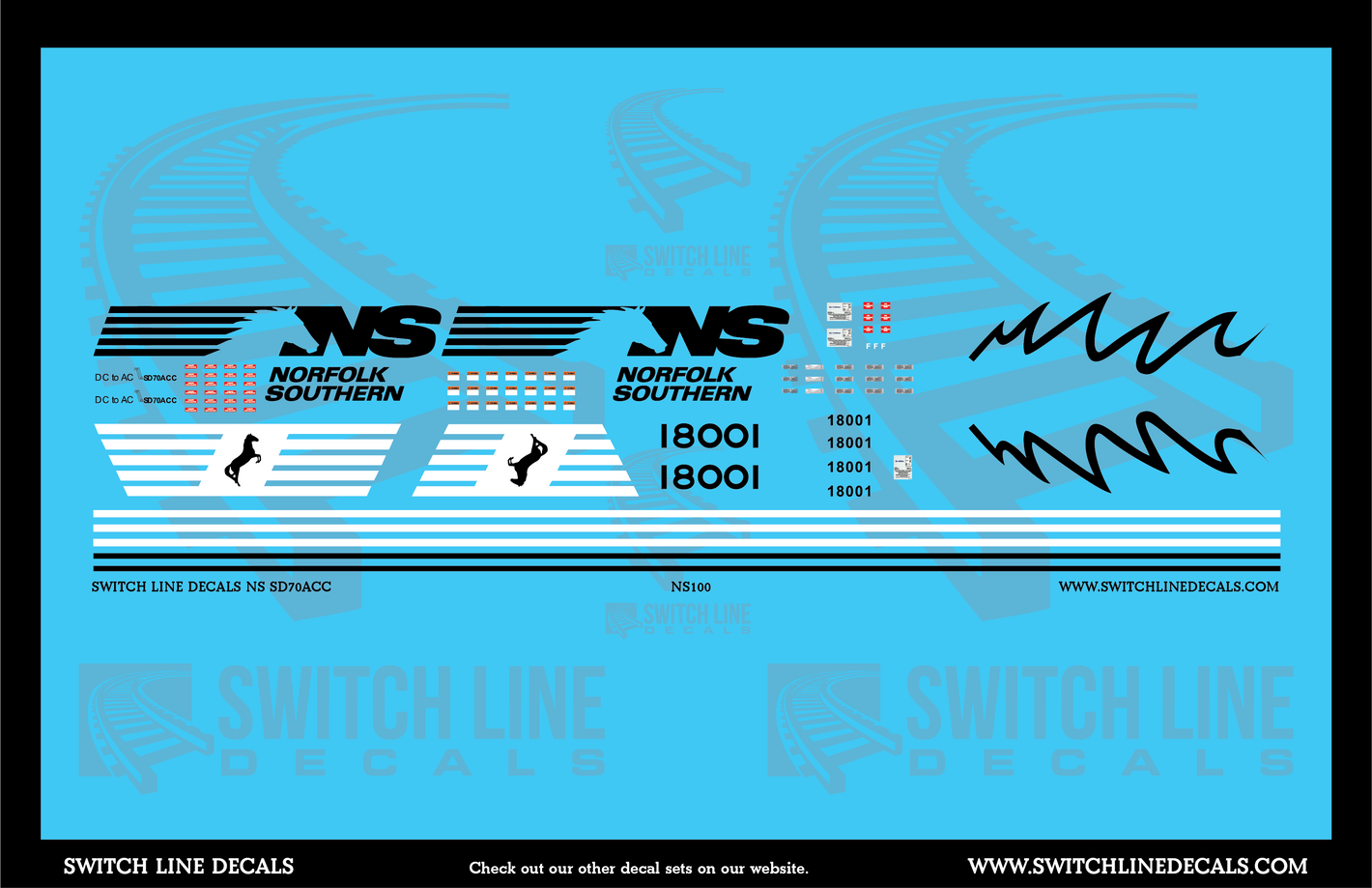 N Scale Norfolk Southern SD70ACC 1800 & 1801 Locomotive Decal Set