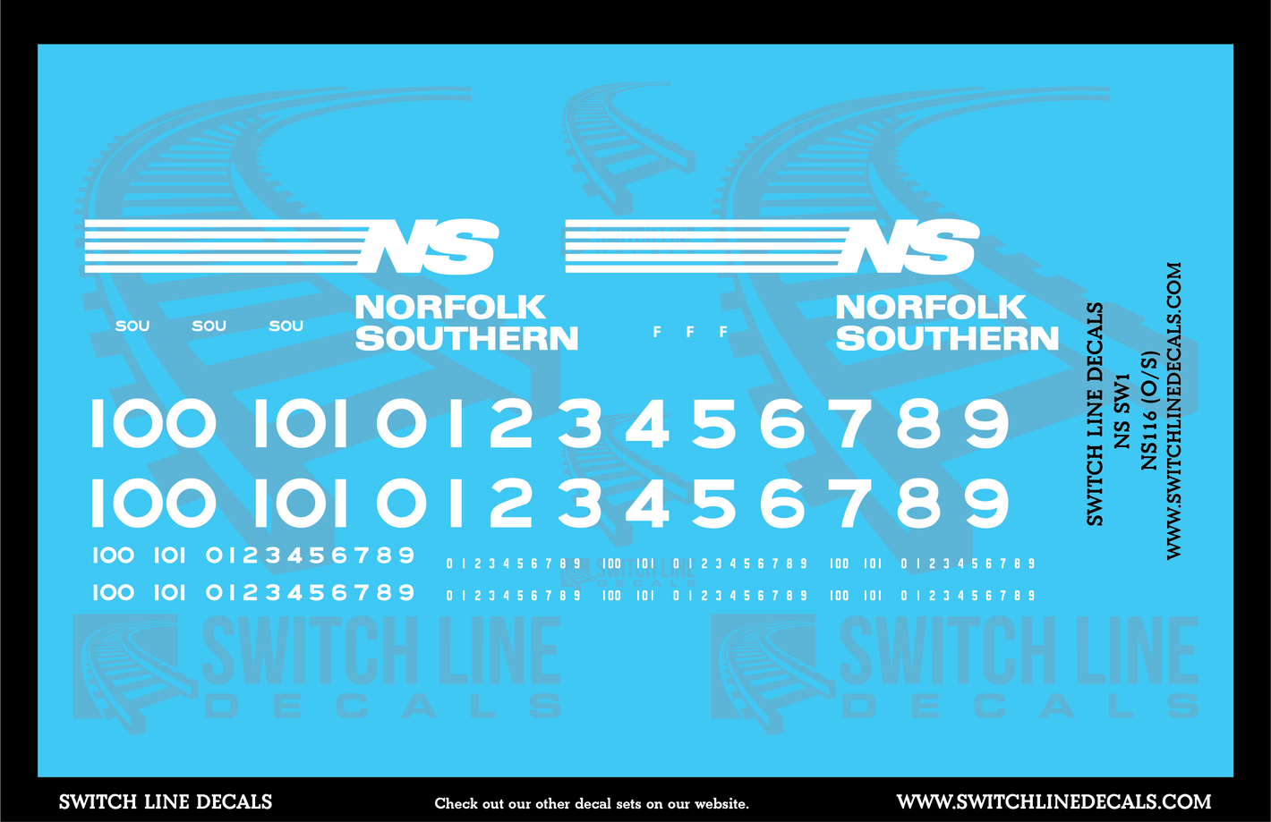 S Scale Norfolk Southern EMD SW1 Locomotive Decal Set