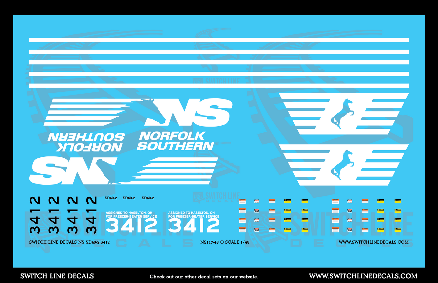 O Scale Norfolk Southern SD40-2 3412 Locomotive Decal Set