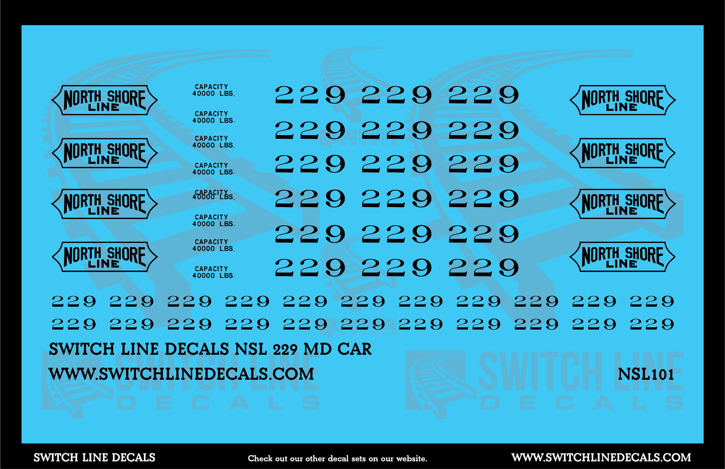 O Scale North Shore Line 229 MD Car Decal Set