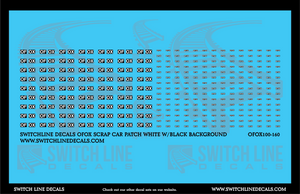 N Scale OFOX Scrap Car Patches White w/Black Background Decal Set | Switchline Decals