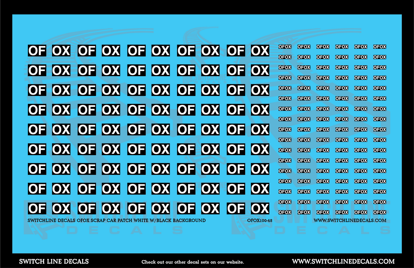 O Scale OFOX Scrap Car Patches White w/Black Background Decal Set | Switchline Decals