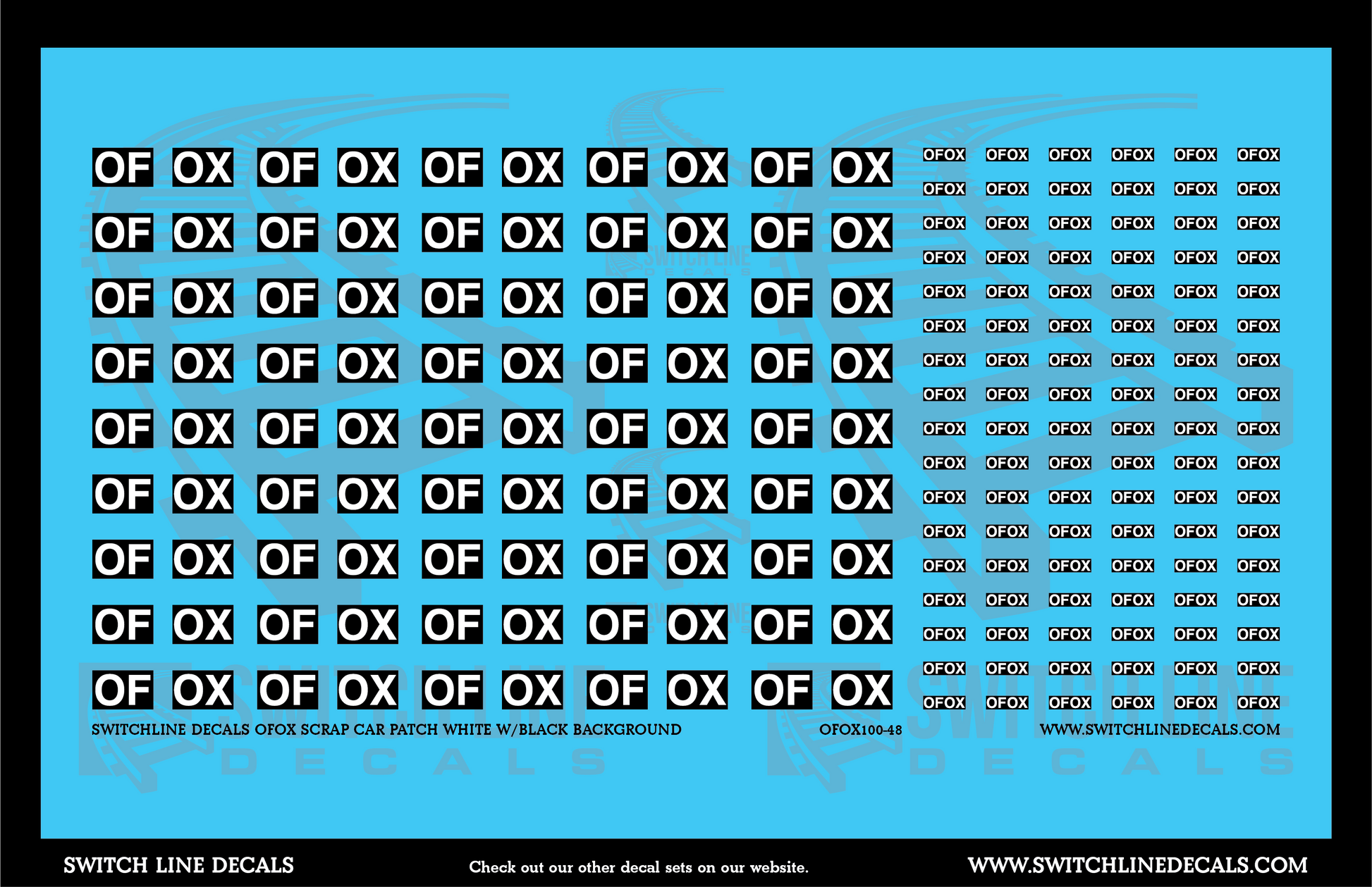 O Scale OFOX Scrap Car Patches White w/Black Background Decal Set | Switchline Decals