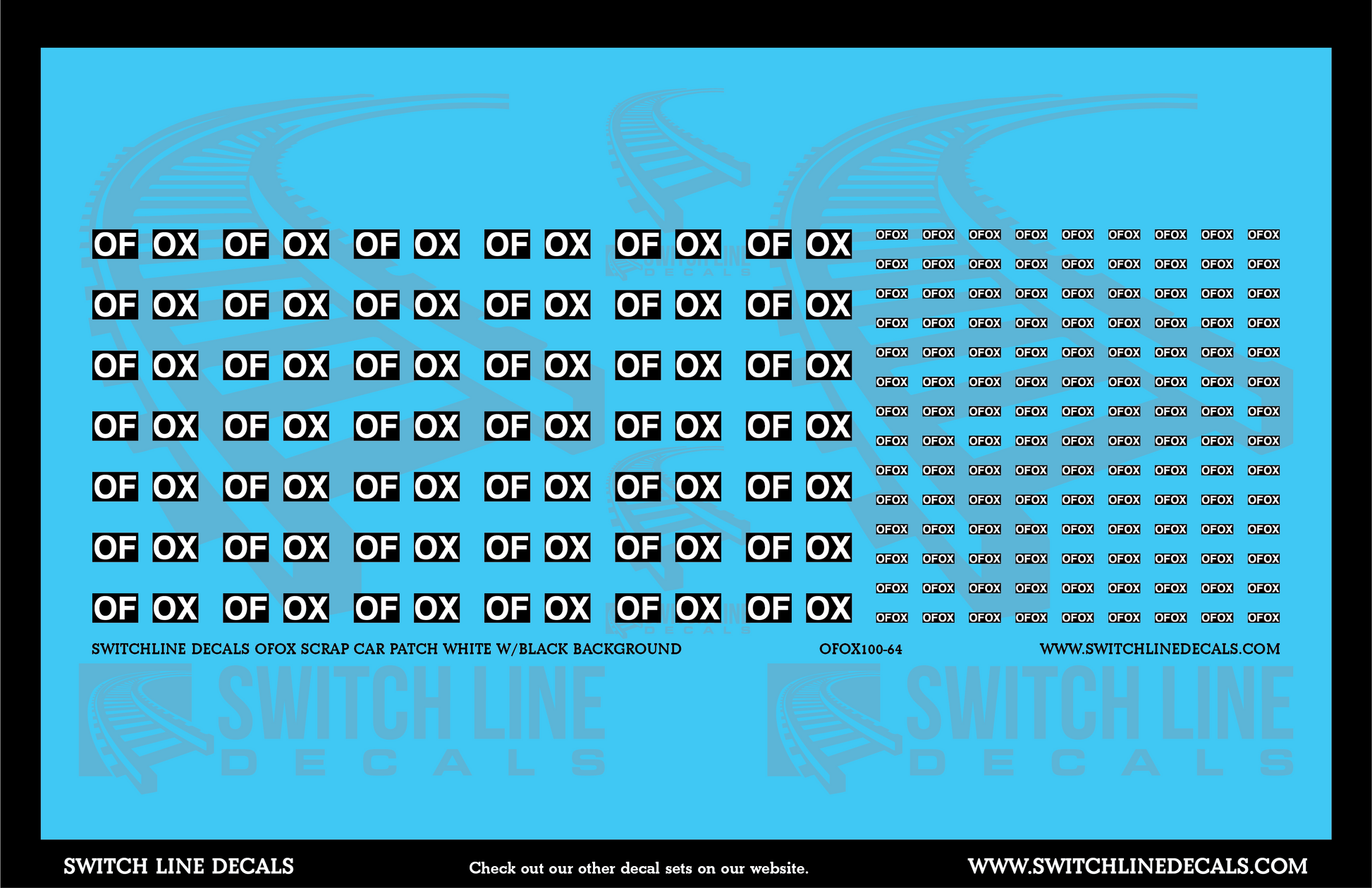 S Scale OFOX Scrap Car Patches White w/Black Background Decal Set | Switchline Decals