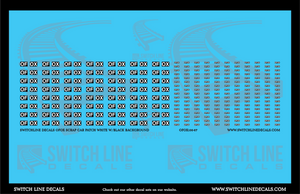 HO Scale OFOX Scrap Car Patches White w/Black Background Decal Set | Switchline Decals