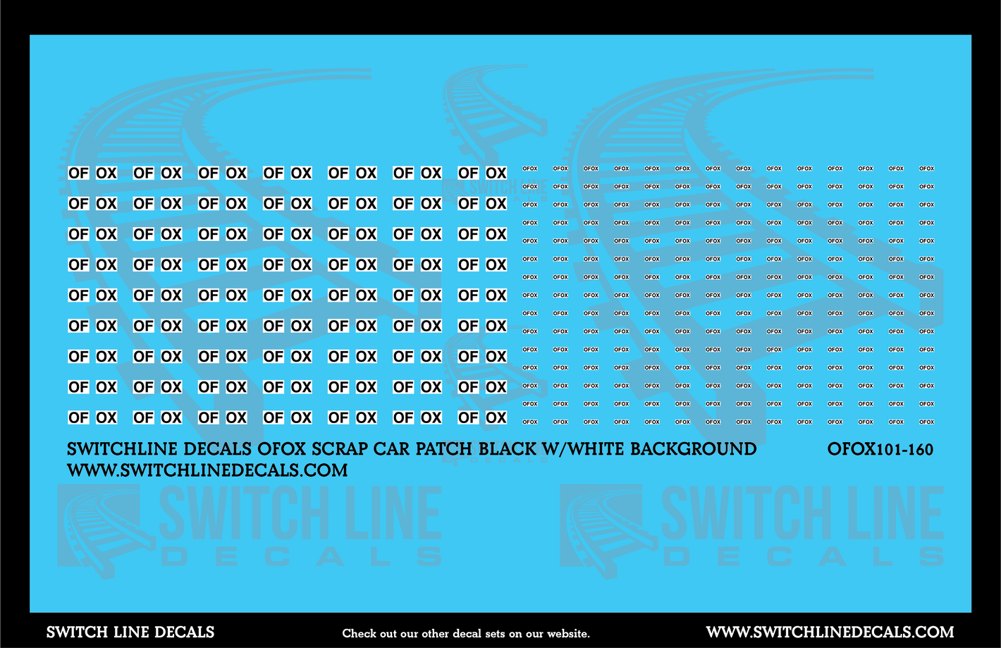 N Scale OFOX Scrap Car Patches Black w/White Background Decal Set | Switchline Decals