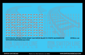 N Scale OFOX Scrap Car Patches Black w/White Background Decal Set | Switchline Decals
