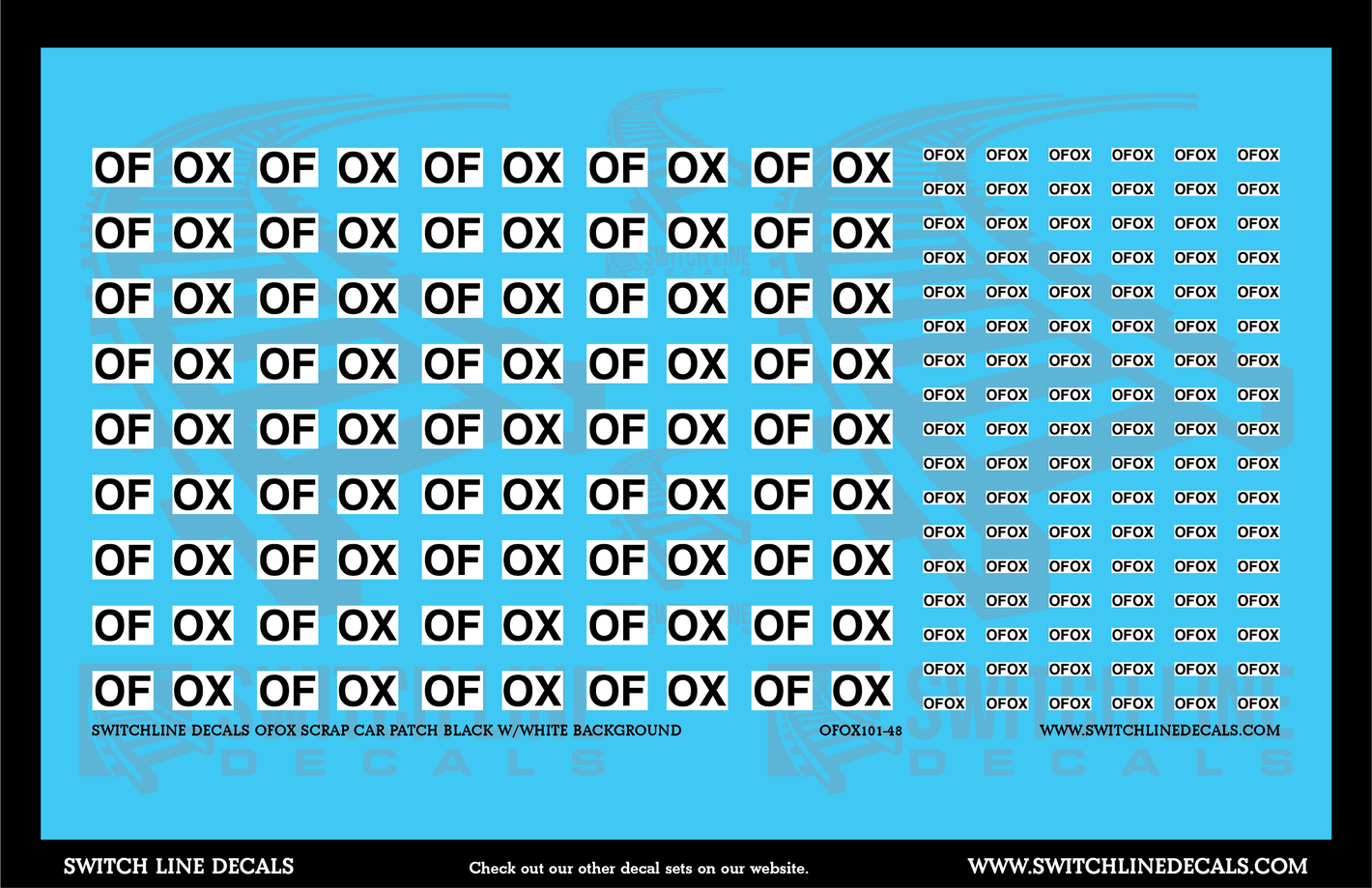 O Scale OFOX Scrap Car Patches Black w/White Background Decal Set | Switchline Decals