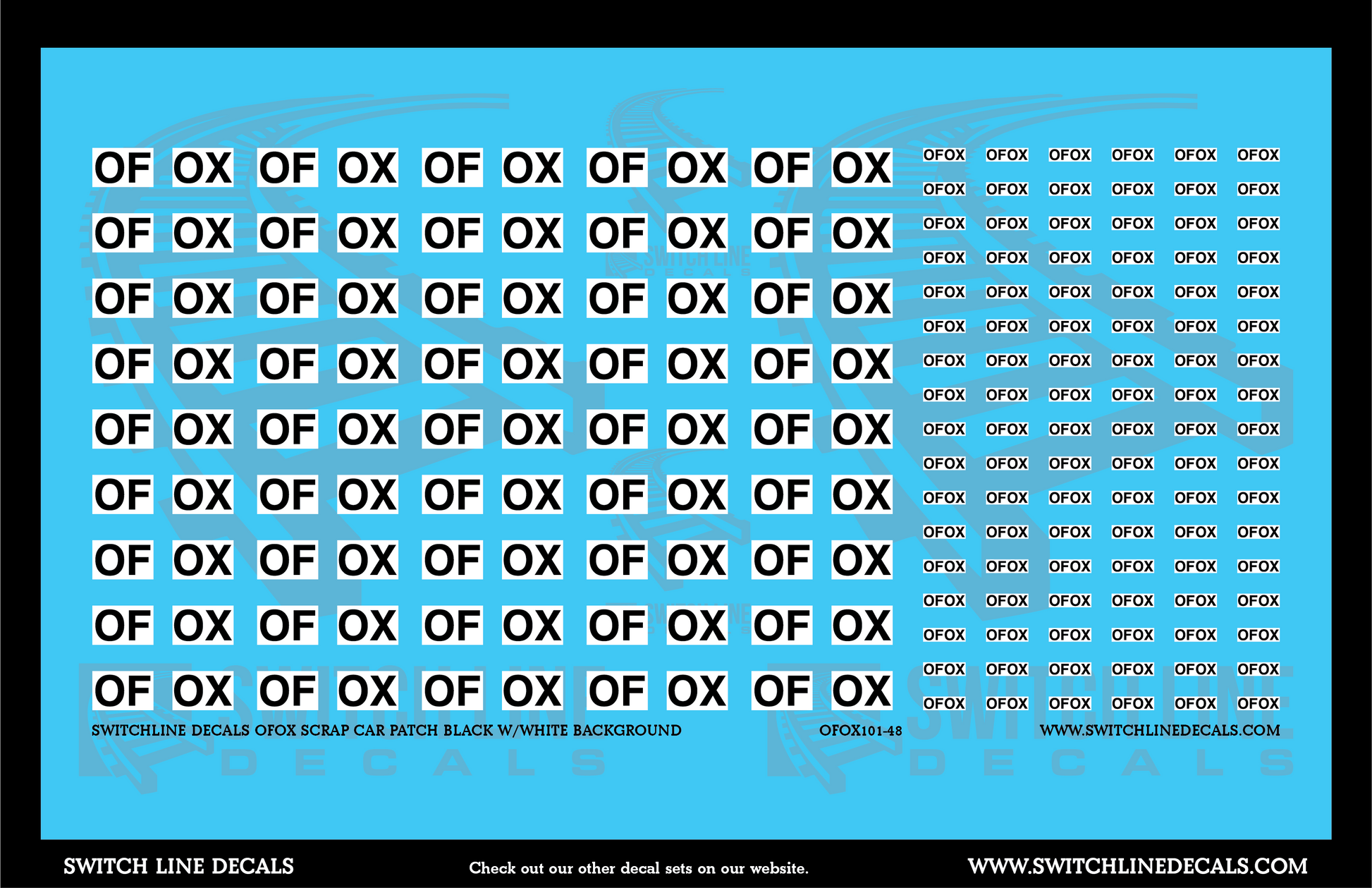 O Scale OFOX Scrap Car Patches Black w/White Background Decal Set | Switchline Decals
