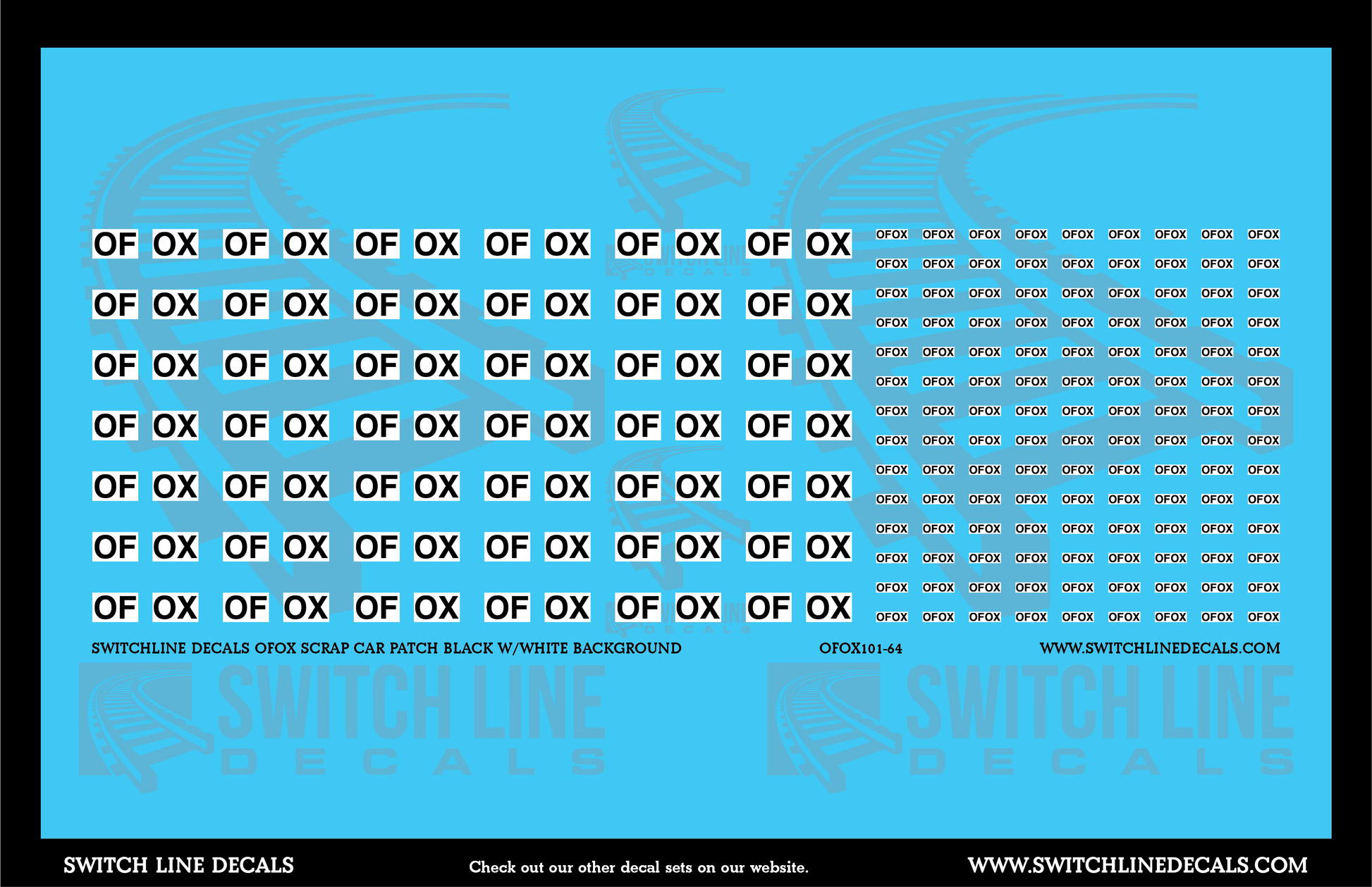 S Scale OFOX Scrap Car Patches Black w/White Background Decal Set | Switchline Decals