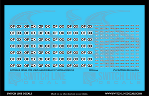 S Scale OFOX Scrap Car Patches Black w/White Background Decal Set | Switchline Decals