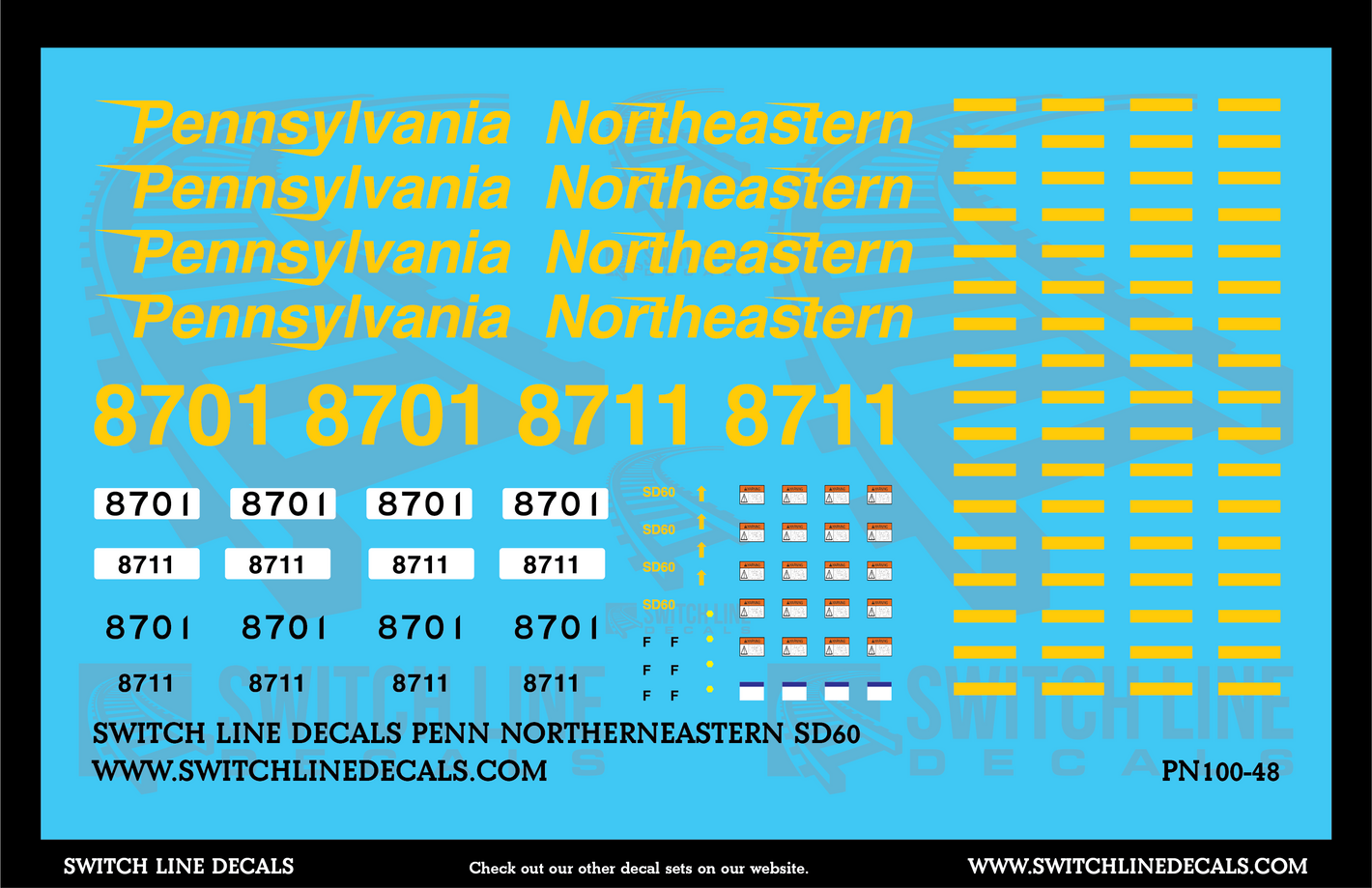 O Scale Pennsylvania Northeastern SD60 Locomotive Decal Set