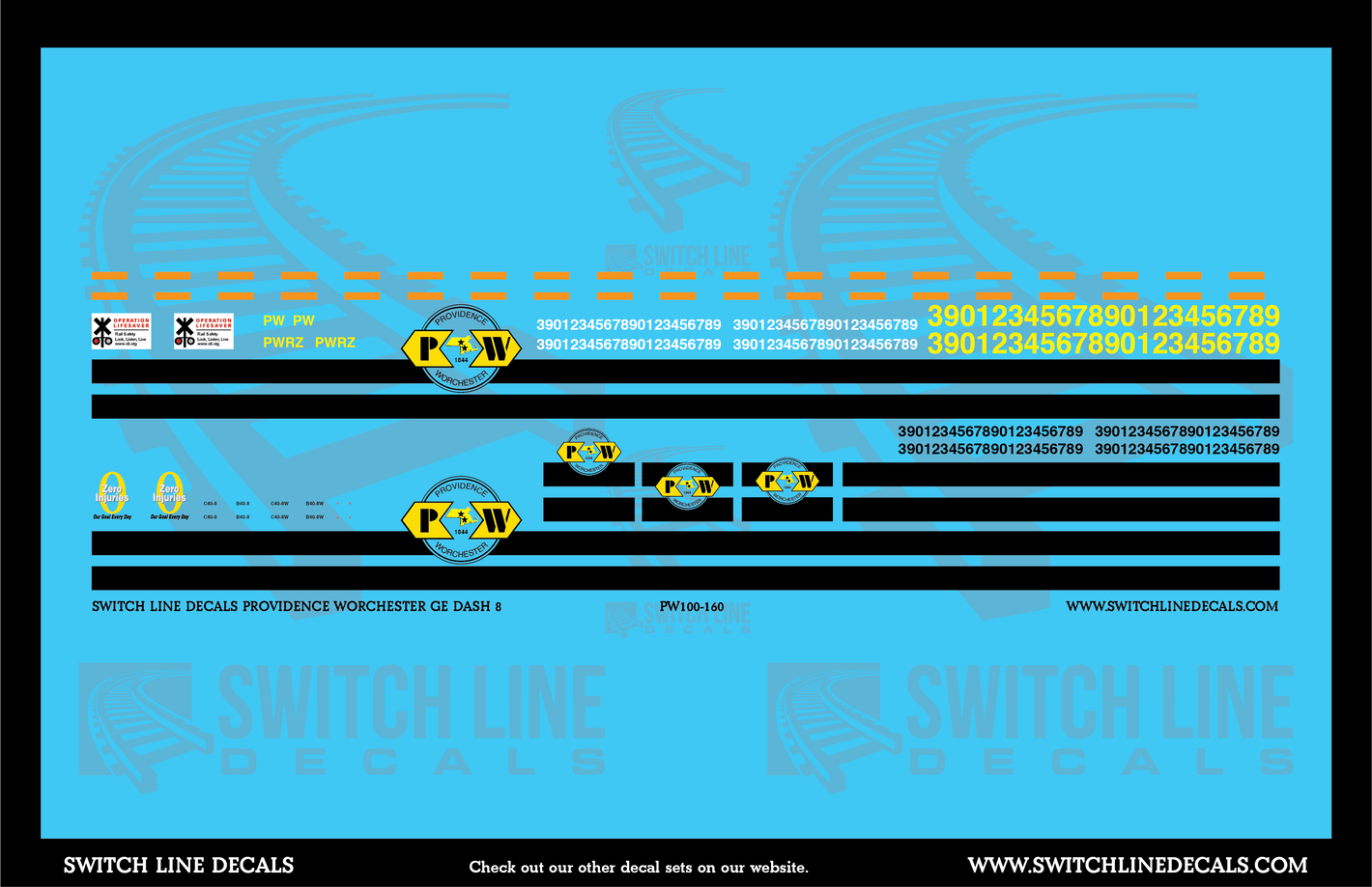 N Scale Providence & Worchester GE Dash 8 Locomotive Decal Set