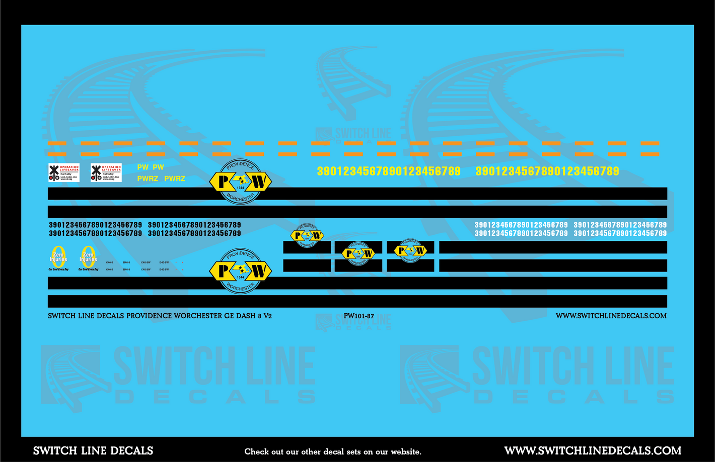 HO Scale Providence & Worchester Dash 8 V2 Locomotive Decal Set