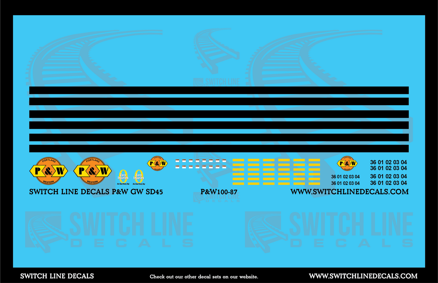 HO Scale Portland And Western GW SD45 Locomotive Decal Set