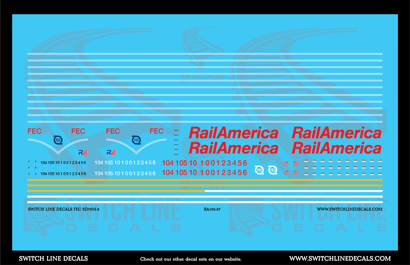 HO Scale FEC Rail America SD70M-2 Locomotive Decal Set