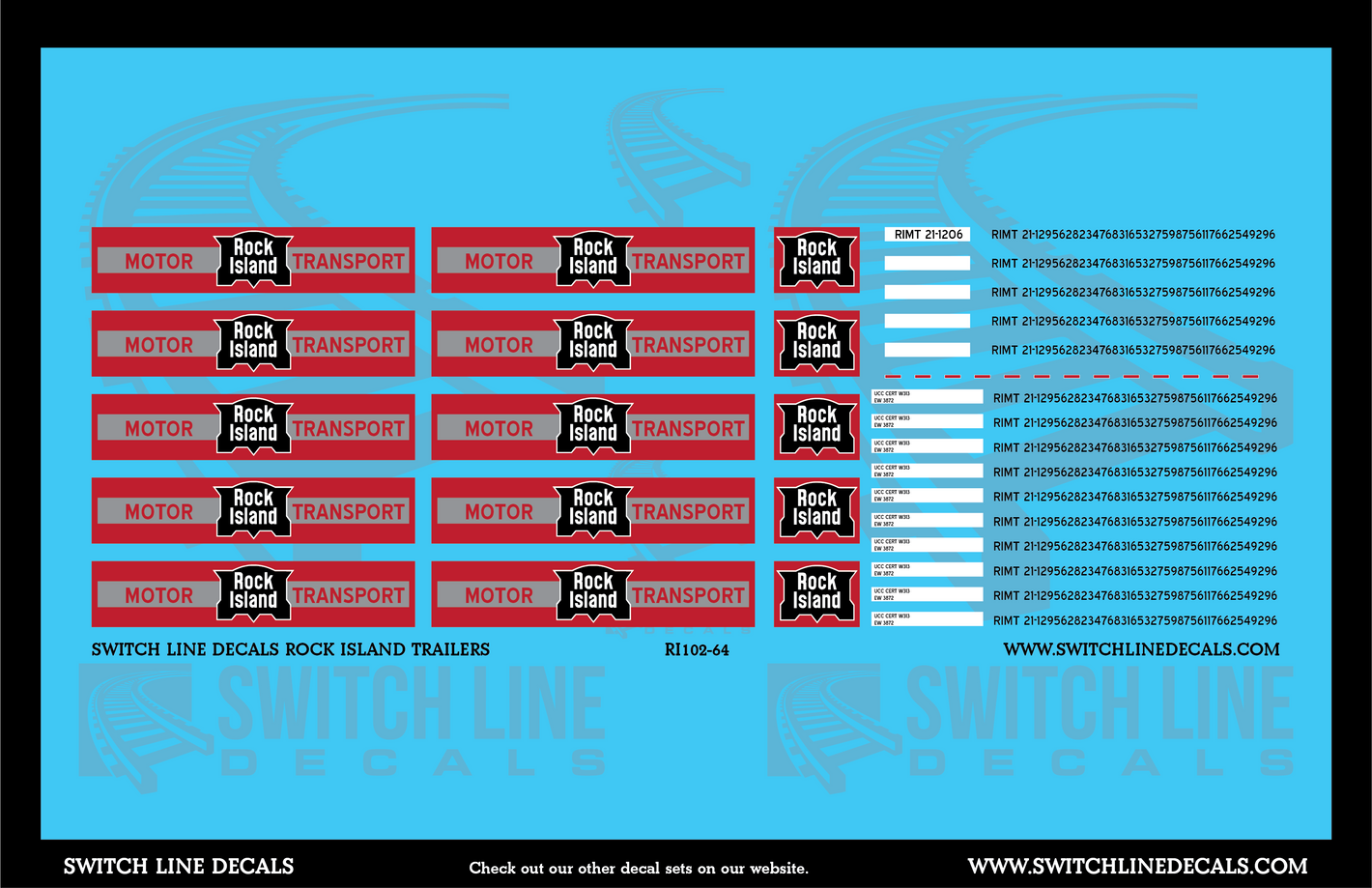 S Scale Rock Island Trailers Decal Set