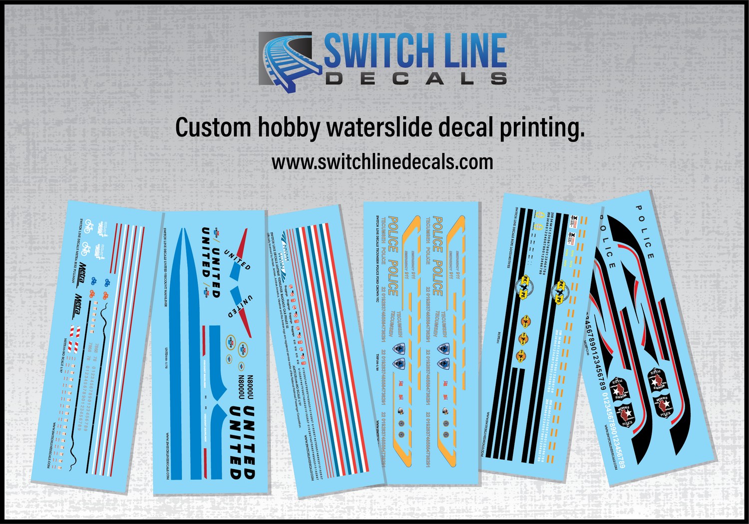 Switch Line Decals Custom Model Train Waterslide Decals in HO and N scale.