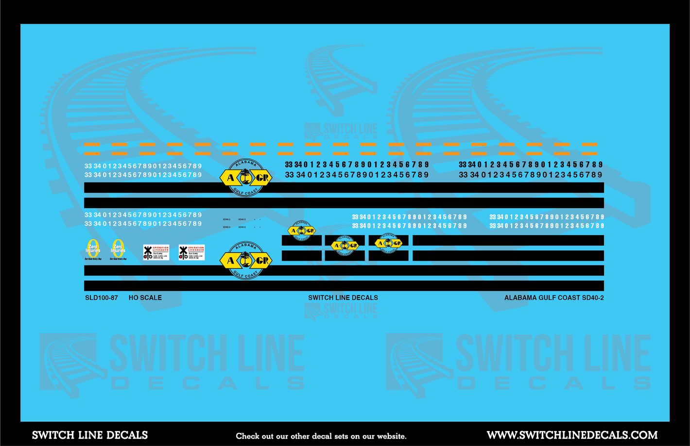 HO Scale Alabama Gulf Coast SD40-2 Locomotives Decal Set