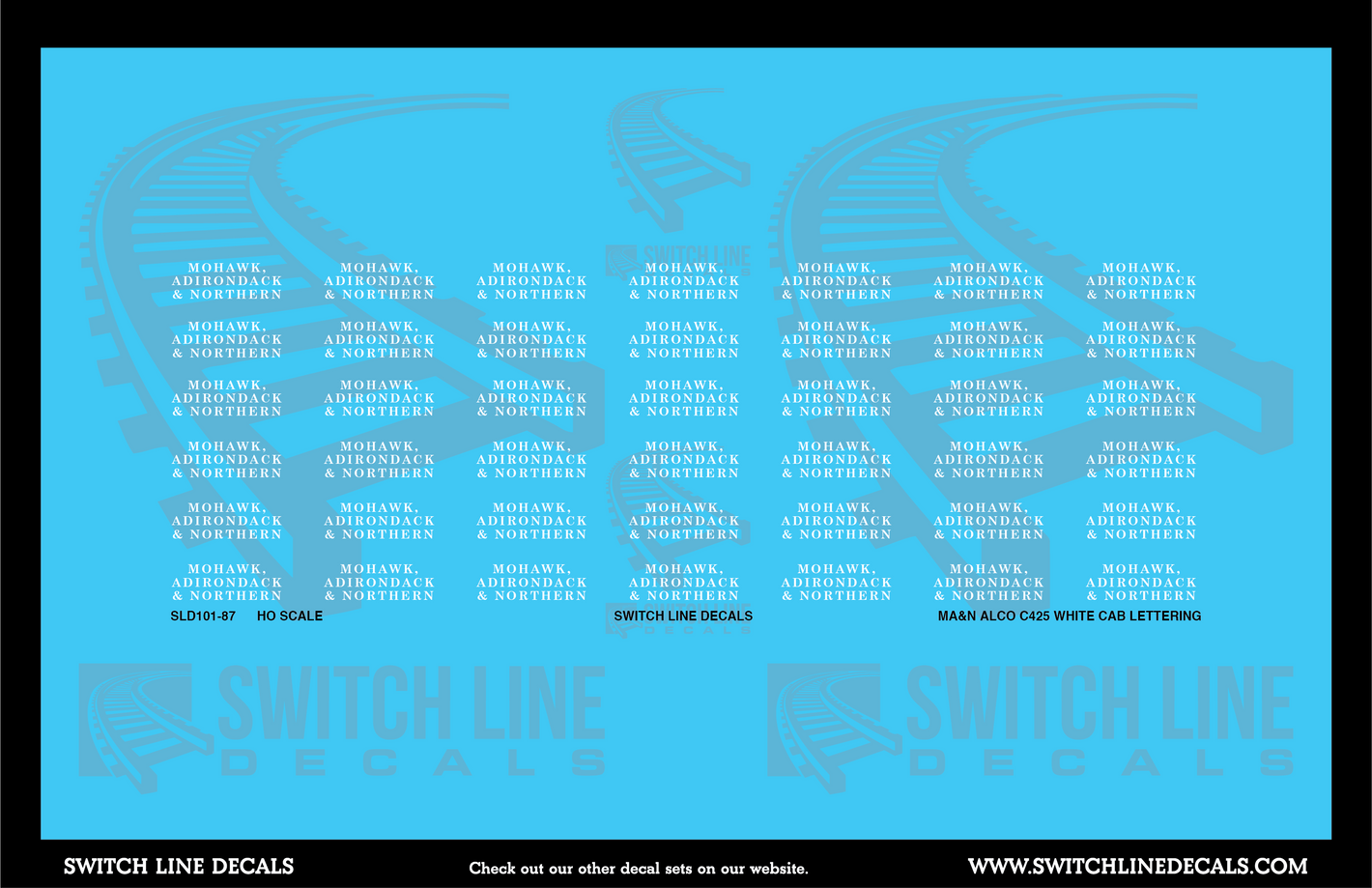 HO Scale Mohawk Adirondack and Northern Alco C425 White Cab Sub Lettering Decal Set