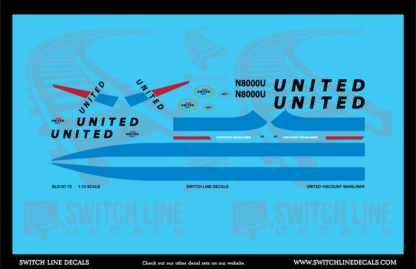 1:72 United Viscount Mainliner Airplane Decal Set