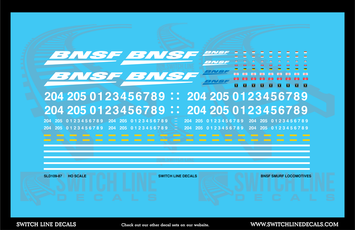 HO Scale BNSF Smurf Locomotives Decal Set