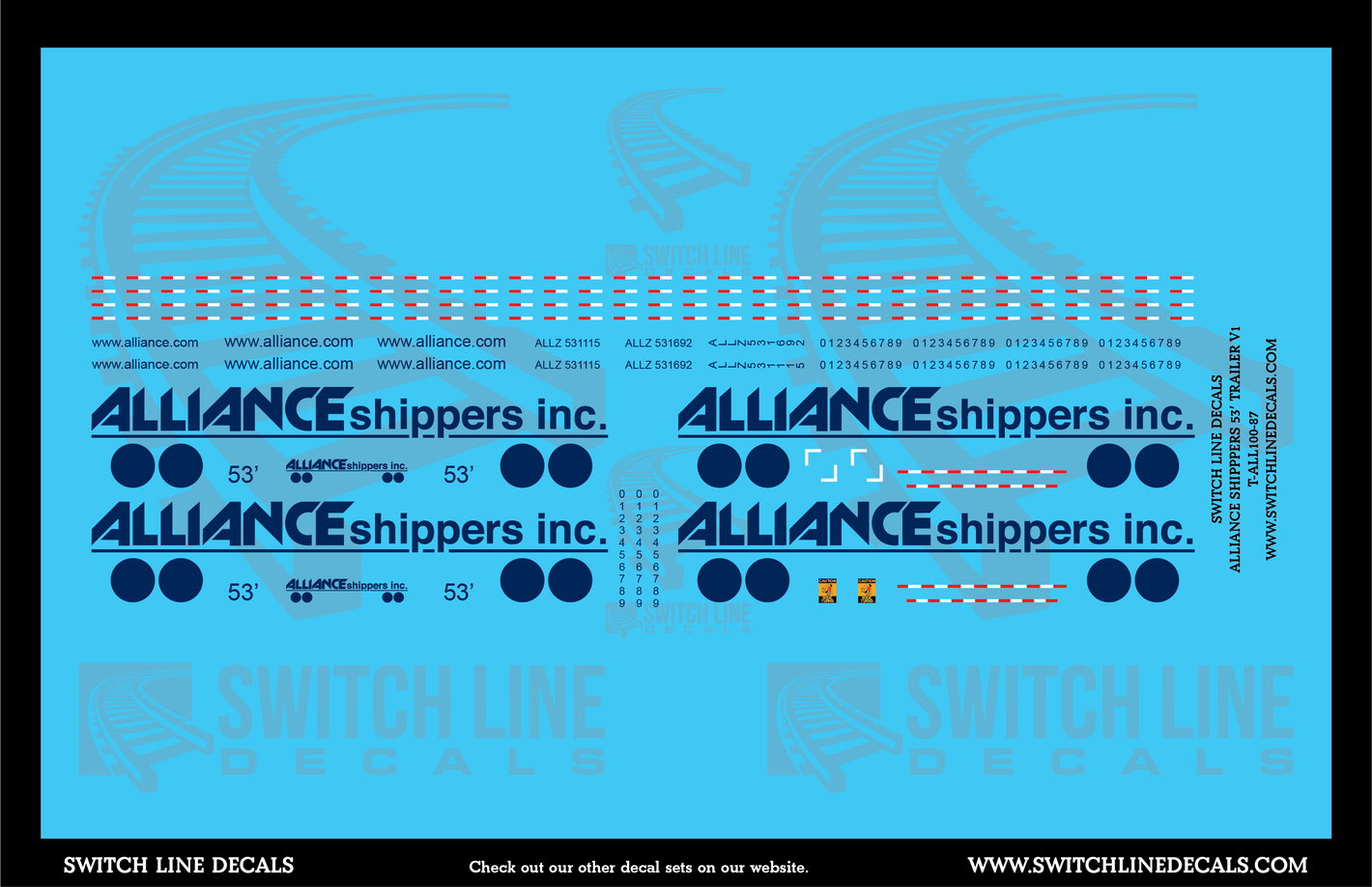 HO Scale Alliance Shippers 53' Trailer V1 Decal Set