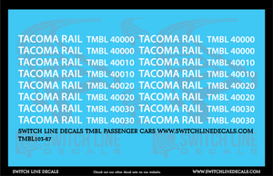 HO Scale Tacoma Rail Passenger Cars Decal Set