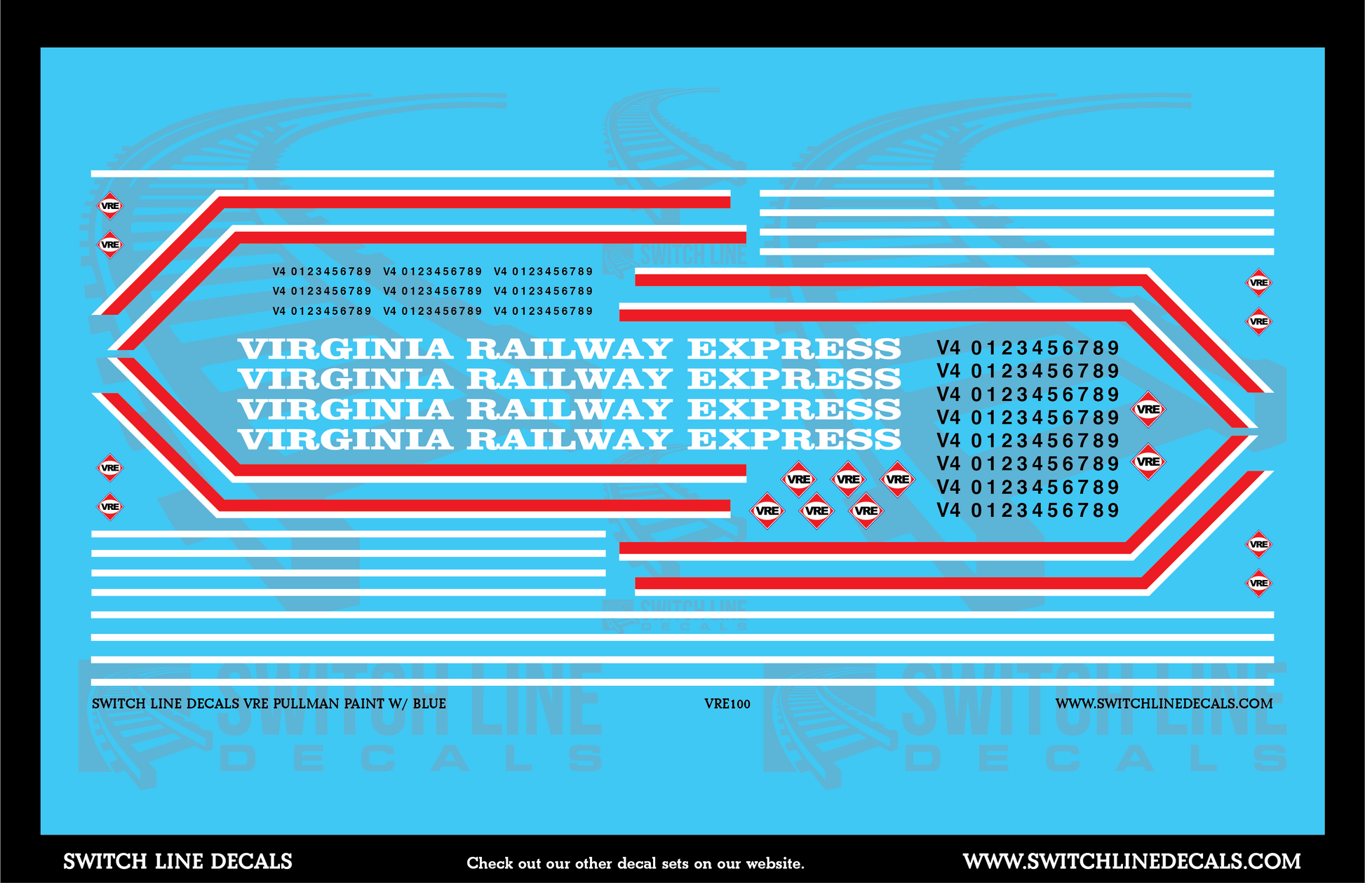 VRE Virginia Railway Express Blue/Silver Pullman Car Decal Set